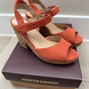 Johnston & Murphy Orange Wedge Sandals with Ankle Strap